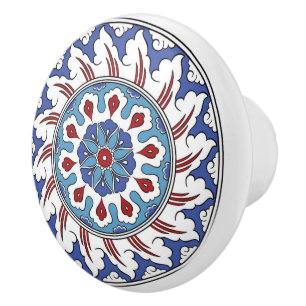 Traditional Turkish Iznik Floral Tulip Carnation Ceramic Knob