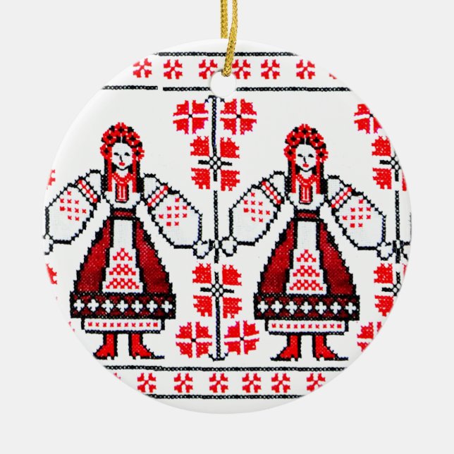 Traditional Ukrainian embroidery ukraine girls Ceramic Tree Decoration (Front)