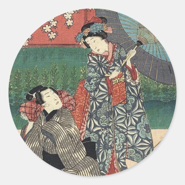 traditional umbrella kimono japanese geisha classic round sticker (Front)