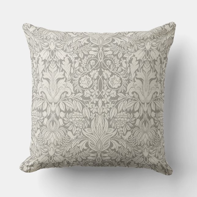 Traditional Understated Formal White Damask Outdoor Cushion (Front)