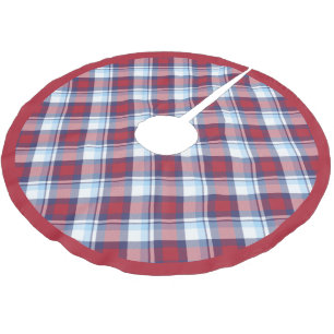 Traditional USA Red White Blue Tartan Pattern Brushed Polyester Tree Skirt