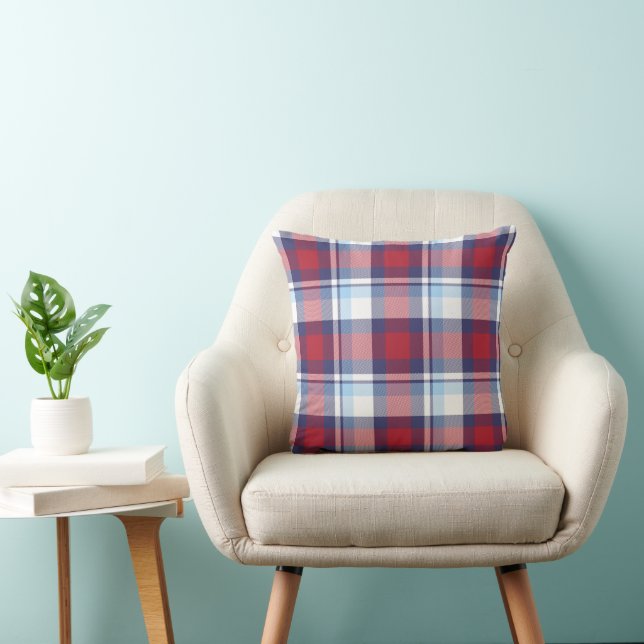 Traditional USA Red White Blue Tartan Pattern Cushion (Chair)