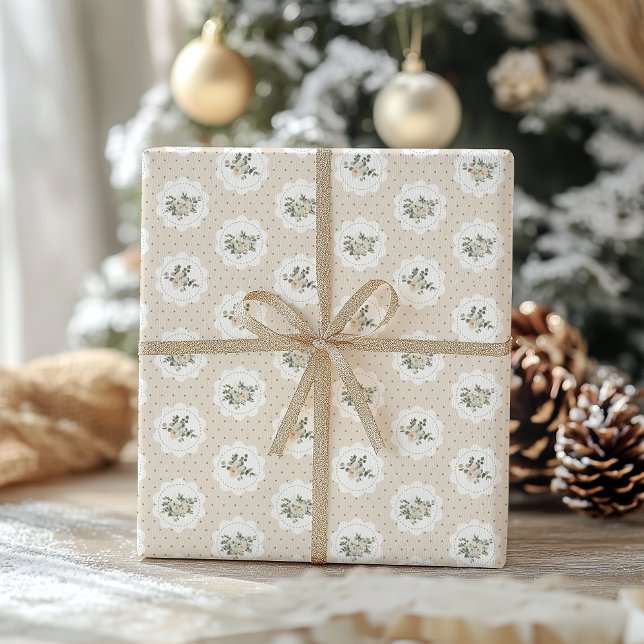 Traditional Vintage Beige Christmas Wrapping Paper (Creator Uploaded)
