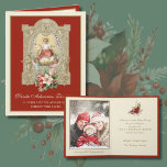 Traditional Vintage Catholic Christmas Photo  Holiday Card<br><div class="desc">This elegant Christmas card beautifully encapsulates the spirit of adoration with its classic design featuring the Child Jesus surrounded by angels. The golden frame and lush floral accents add a touch of divine grace, inviting recipients to adore Christ the Lord during the holy season. Perfect for sharing the joy and...</div>