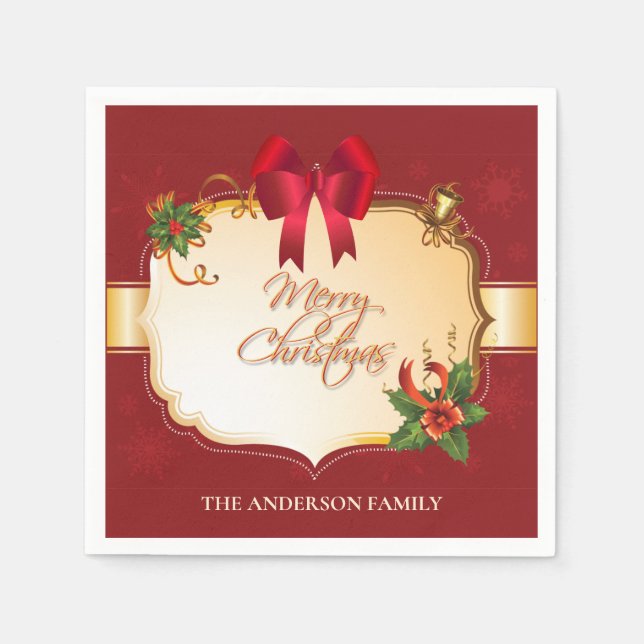 Traditional vintage Christmas bow and bells Napkin (Front)