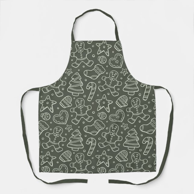 Traditional Vintage Christmas Gingerbread Man Apron (Front)