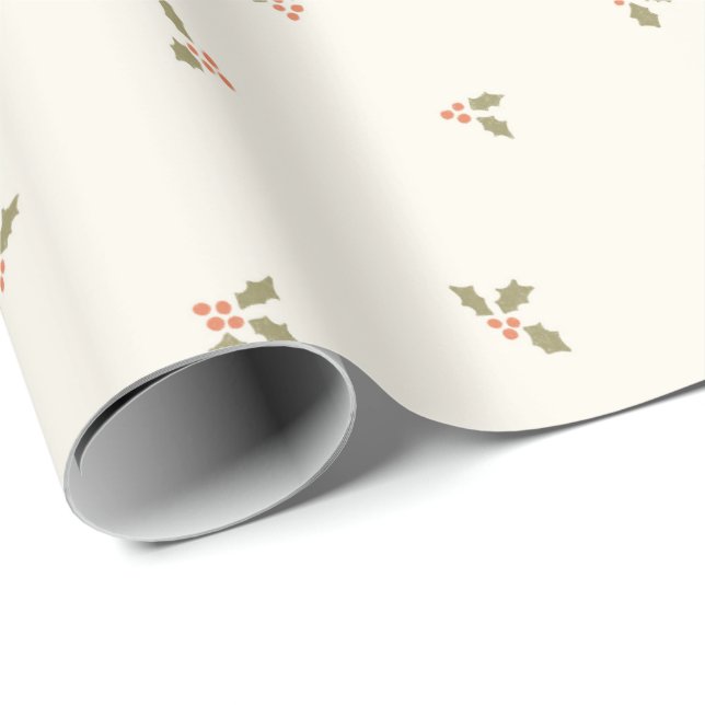 Traditional Vintage Christmas Holly Mistletoe Wrapping Paper (Roll Corner)