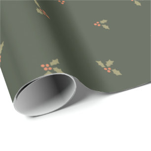 Traditional Vintage Christmas Holly Mistletoe Wrapping Paper