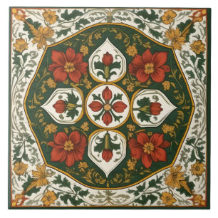Traditional Vintage Floral and Ivy Decorative Tile