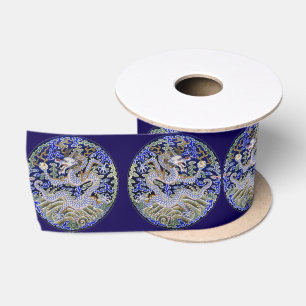 Traditional Vintage Japanese Tattoo Blue Dragon Satin Ribbon