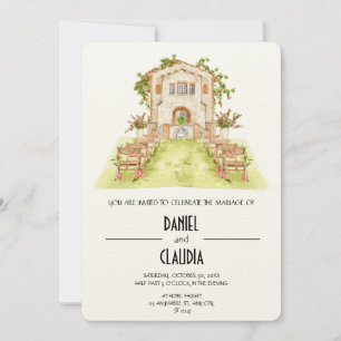 Traditional Watercolor Church Wedding  Invitation