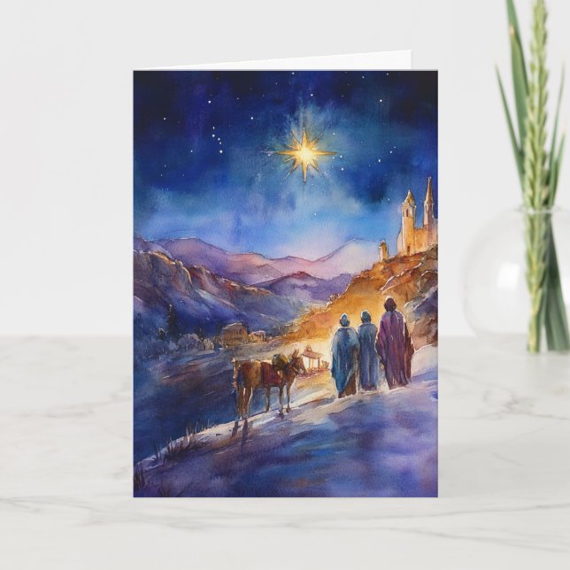Traditional Watercolor Nativity with Wise Men Card (Front)