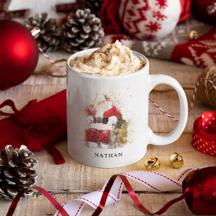 Traditional Watercolor Santa Claus Personalised Coffee Mug