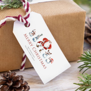 Traditional  watercolor santa snowmen christmas  gift tags