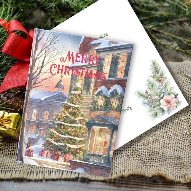 Traditional Watercolor Winter Christmas Tree Scene Holiday Card (Creator Uploaded)