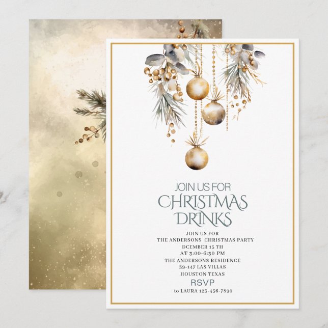 Traditional Watercolor Winter Merry Christmas Invi Invitation (Front/Back)