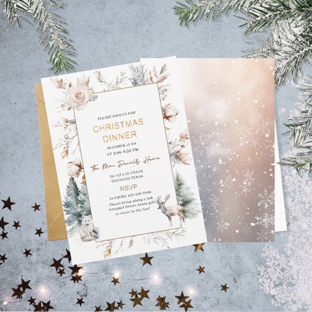 Traditional Watercolor Winter Merry ChristmasDinne Invitation (Creator Uploaded)