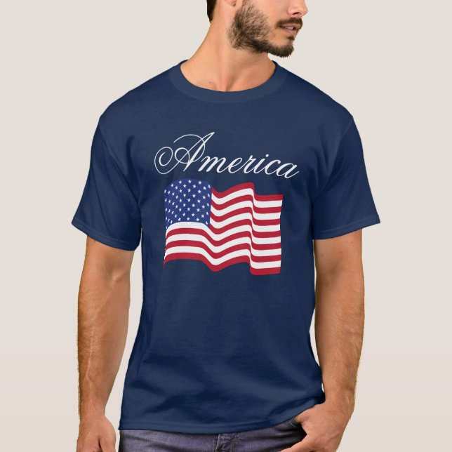 Traditional Waving American Flag T-Shirt (Front)