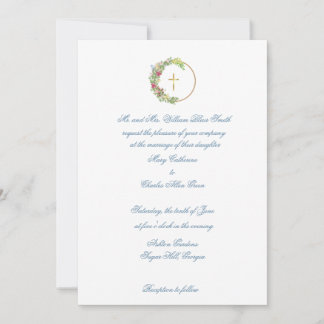 Traditional Wedding Invitation, Floral with Cross Invitation