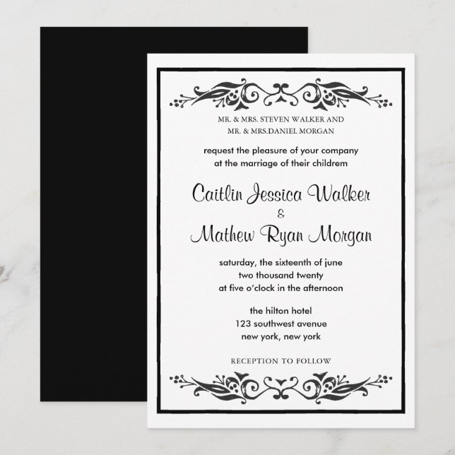 Traditional Wedding Invitation - Flourishes (Front/Back)