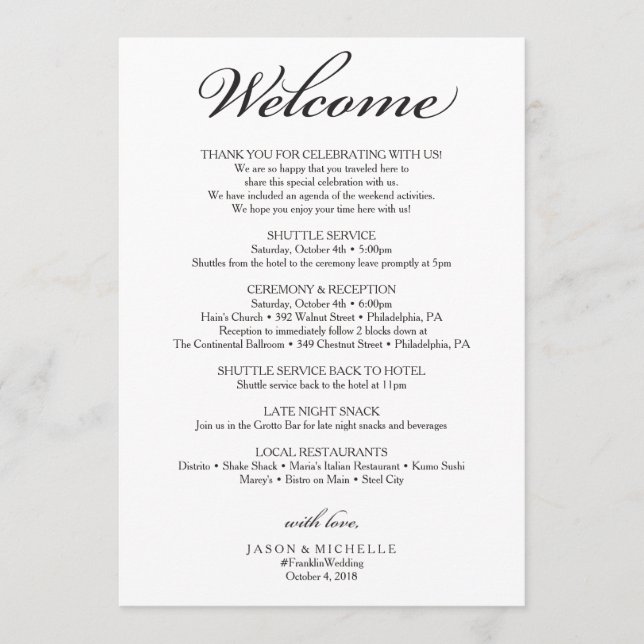 Traditional Wedding Itinerary - Wedding Welcome Programme (Front)
