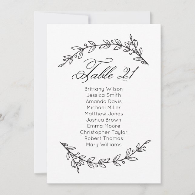 Traditional wedding seating chart. Table plan 21 Invitation (Front)