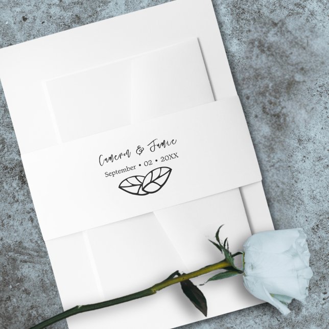 Traditional White Black Names Date Twin Leaves Invitation Belly Band (Traditional White Black Names Date Twin Leaves Invitation Belly Band)