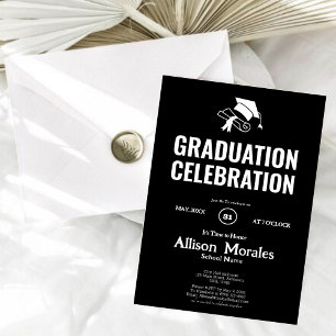 Traditional White Black Simple Classic Graduation Invitation