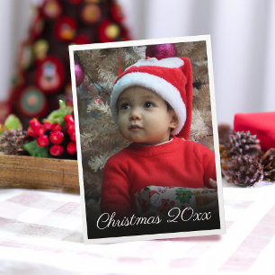 Traditional White Border Black Gradient Photo Holiday Card