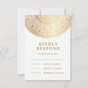 Traditional White Gold Mandala Indian Wedding RSVP Card