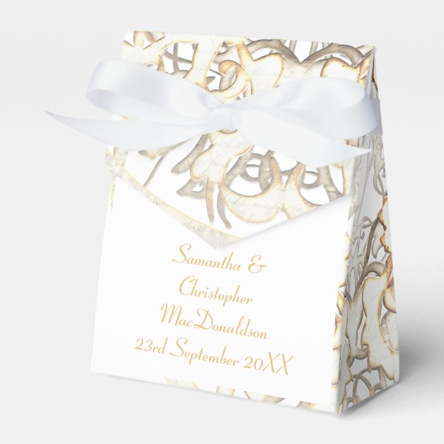 Traditional white lace old damask wedding favour box (Front Side)