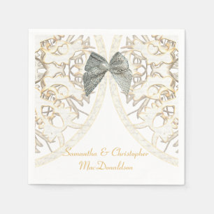 Traditional white lace old damask wedding napkin