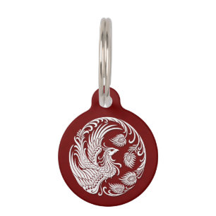 Traditional White Phoenix Circle on Red Pet Tag