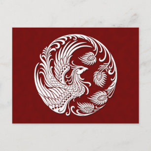Traditional White Phoenix Circle on Red Postcard