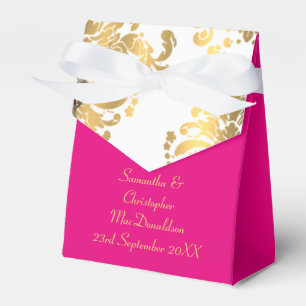 Traditional white, pink and gold damask wedding favour box