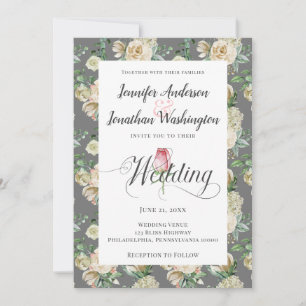 Traditional White Rose on Grey Victorian Pattern Announcement
