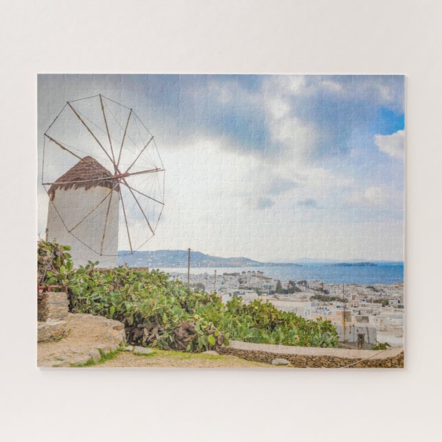 Traditional Windmill Greek Village Mykonos Greece Jigsaw Puzzle (Horizontal)