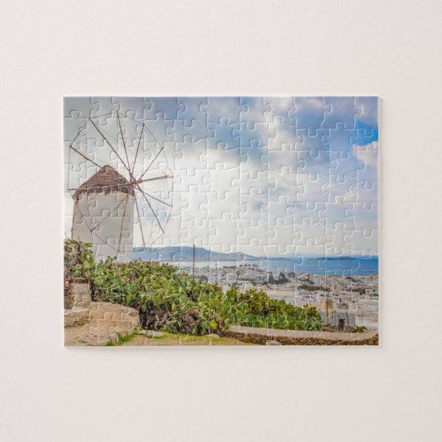 Traditional Windmill Greek Village Mykonos Greece Jigsaw Puzzle (Horizontal)