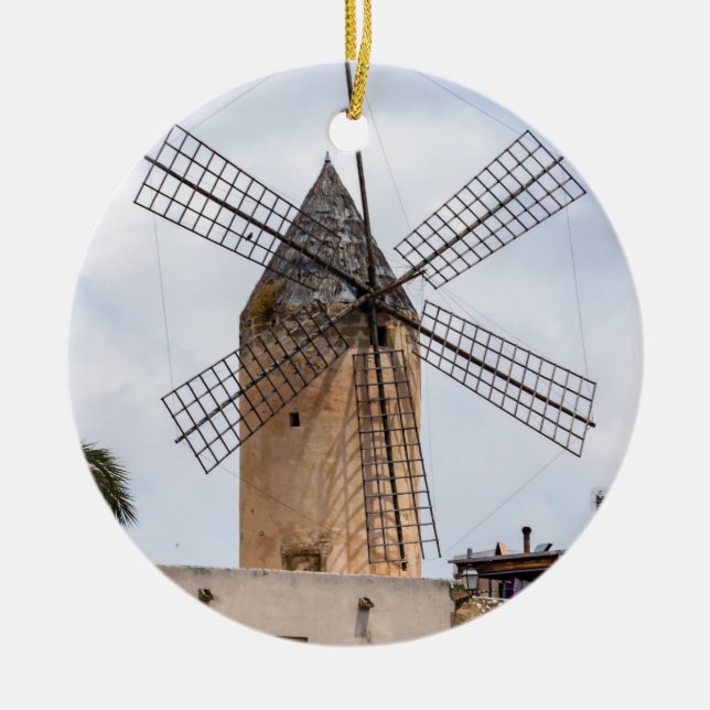 Traditional windmill in Palma de Mallorca - Spain Ceramic Tree Decoration (Front)