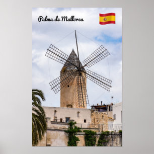 Traditional windmill in Palma de Mallorca - Spain Poster