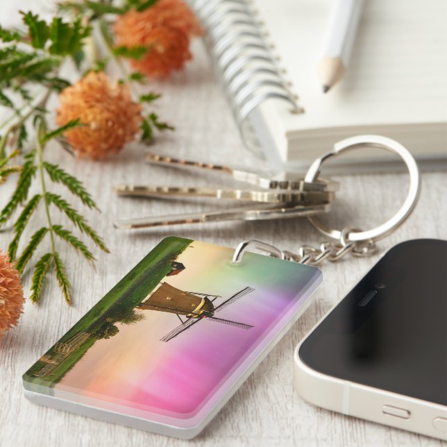 Traditional windmill under the Northern Lights Key Ring (Front Right)