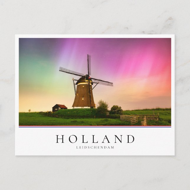 Traditional windmill under the Northern Lights Postcard (Front)