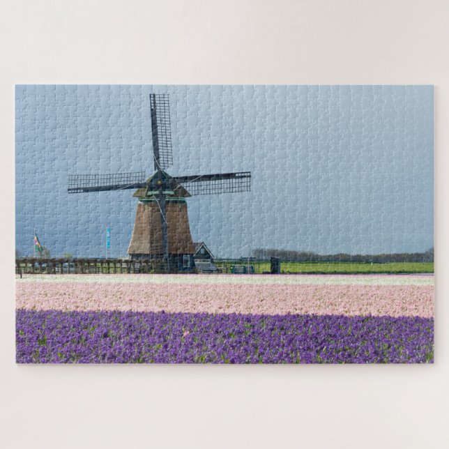 Traditional windmill with pink and purple flowers jigsaw puzzle (Horizontal)