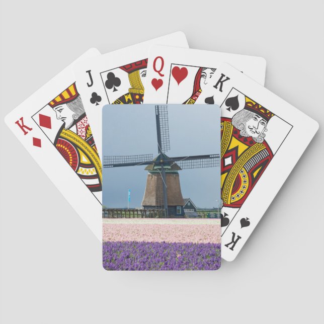 Traditional windmill with pink and purple flowers playing cards (Back)