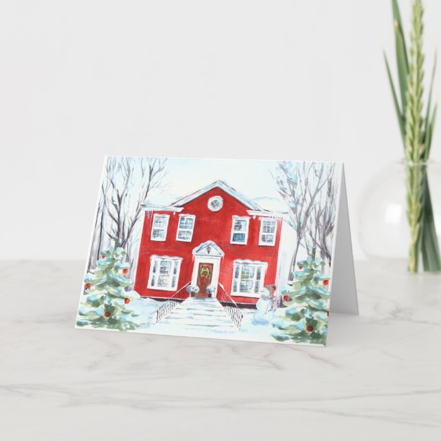 Traditional Winter Christmas House Scene Holiday Card (Front)