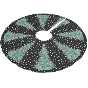 Traditional Winter Snow Black Christmas Tree Brushed Polyester Tree Skirt