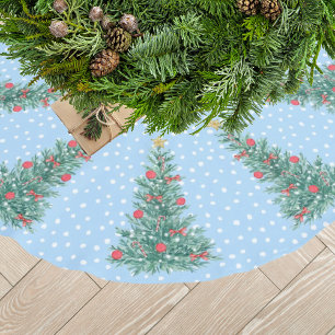 Traditional Winter Snow blue Christmas Tree Brushed Polyester Tree Skirt