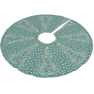 Traditional Winter Snow Green Christmas Tree Brushed Polyester Tree Skirt