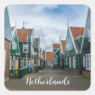 Traditional wooden houses in Marken village Square Sticker