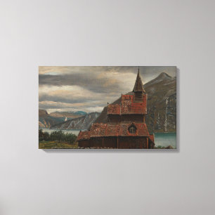 Traditional Wooden Stave Church in Norway Canvas Print